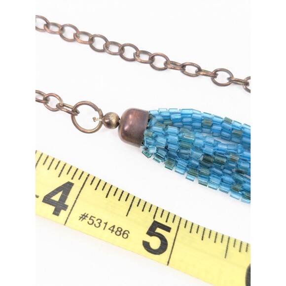 Triple Layered Snakeskin Look Turquoise Seed Bead Boho Statement Necklace - Picture 6 of 7